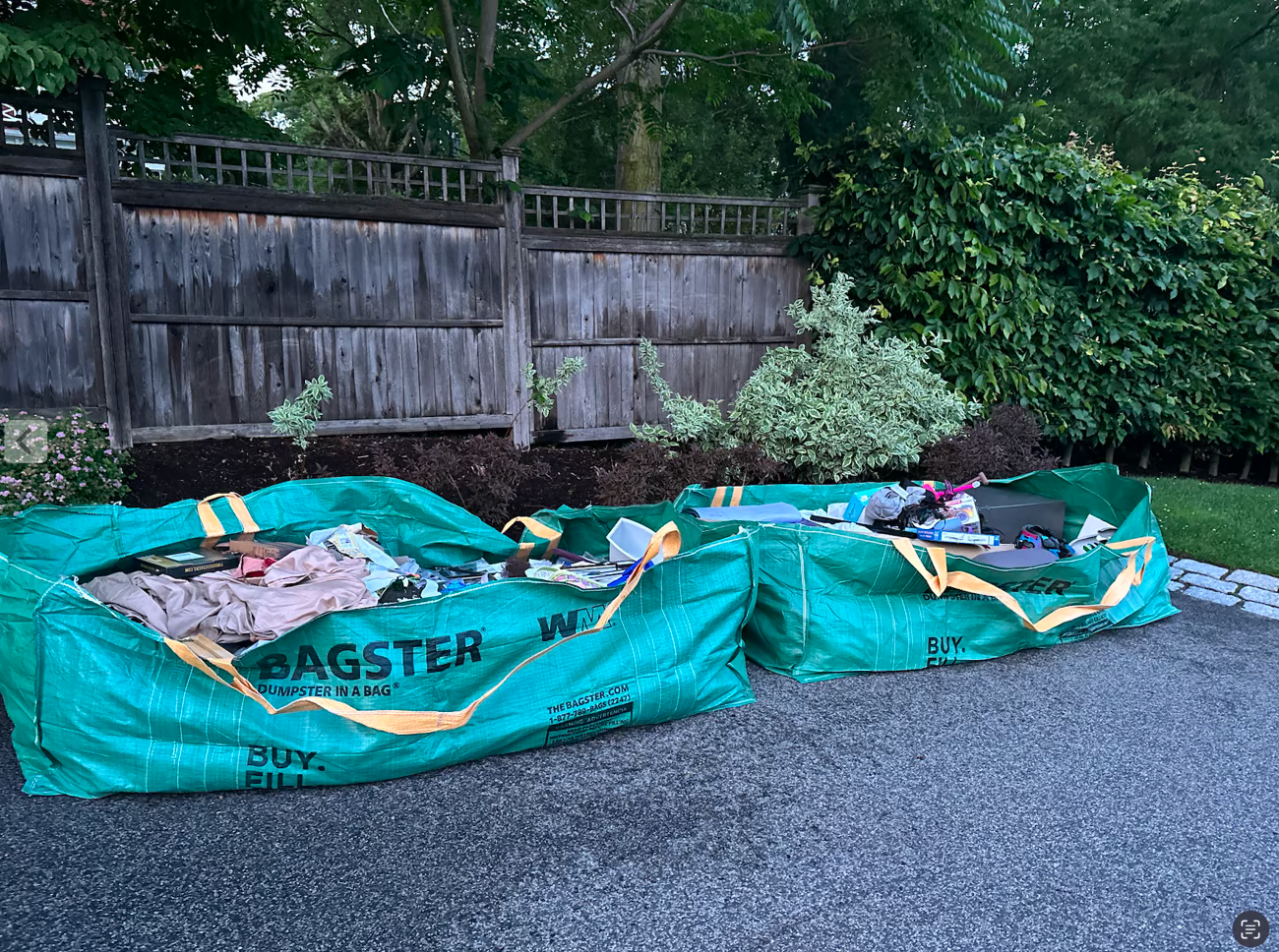 Waste Management Bagster Bags on Driveway Throwing Away Items from Home