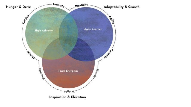The Greatness framework: High Achiever, Agile Learner, and Team Energizer overlapping into Catalyst, Innovator, and Mentor