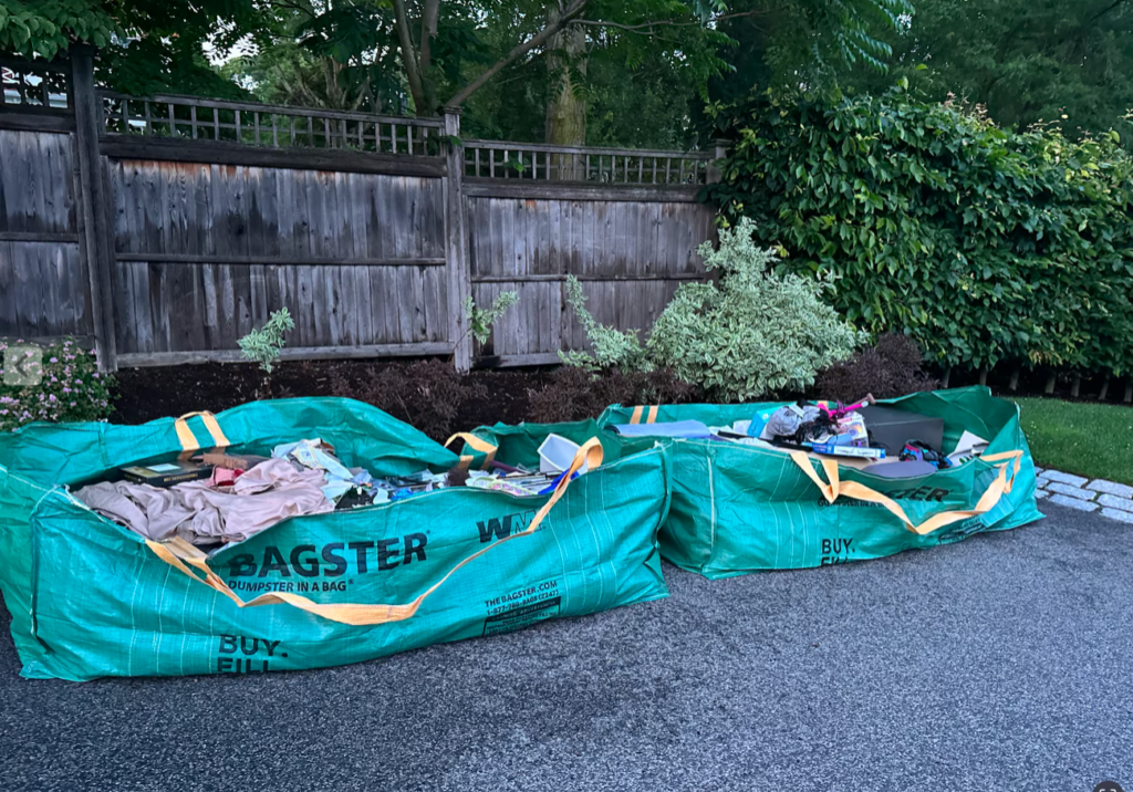 Waste Management Bagster Bags on Driveway Throwing Away Items from Home